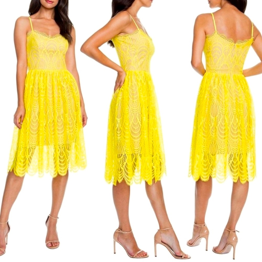 Yellow Dress the Population Francesca Lace Dress Large